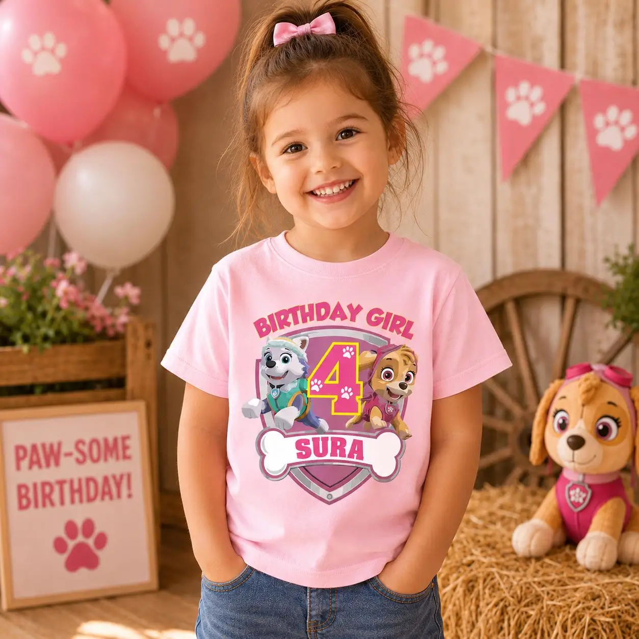 PAW Patrol Girls Birthday T‑Shirt Cartoon Dog Kids Short Sleeve Party Tee For Little Girls