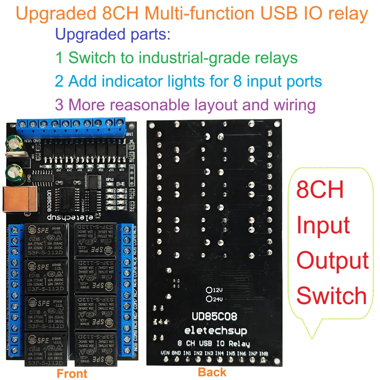 

8CH DC 12V 24V Input-Output PC UART COM USB Relay Module Electronic Switch for Smart Home Automation