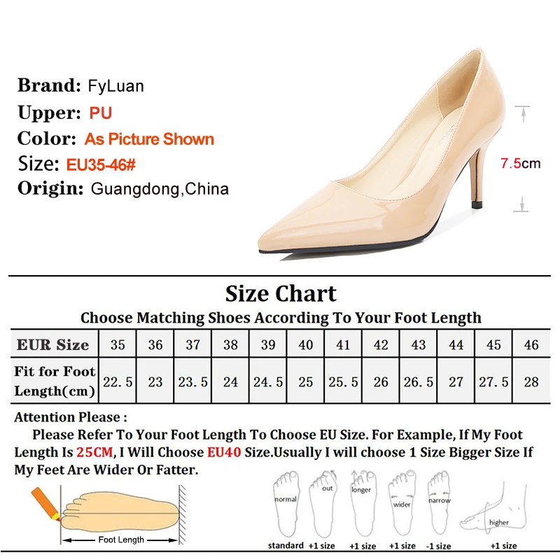 Elegant Shallow Mouth Women Single Shoes 7.5CM High Heels Work Dress Shoes Female Stiletto Fashion Pointed Office Pumps Size 46