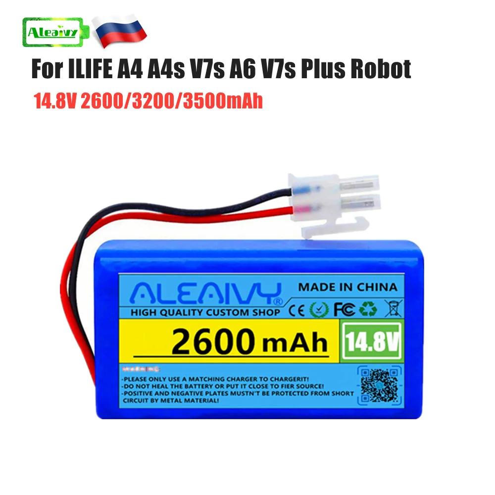 

Aleaivy 14.8V 2600mah Li Ion Rechargeable Battery 14.4V 3200mah For ILIFE A4 A4s V7s A6 V7s Plus Robot Vacuum Cleaner iLife