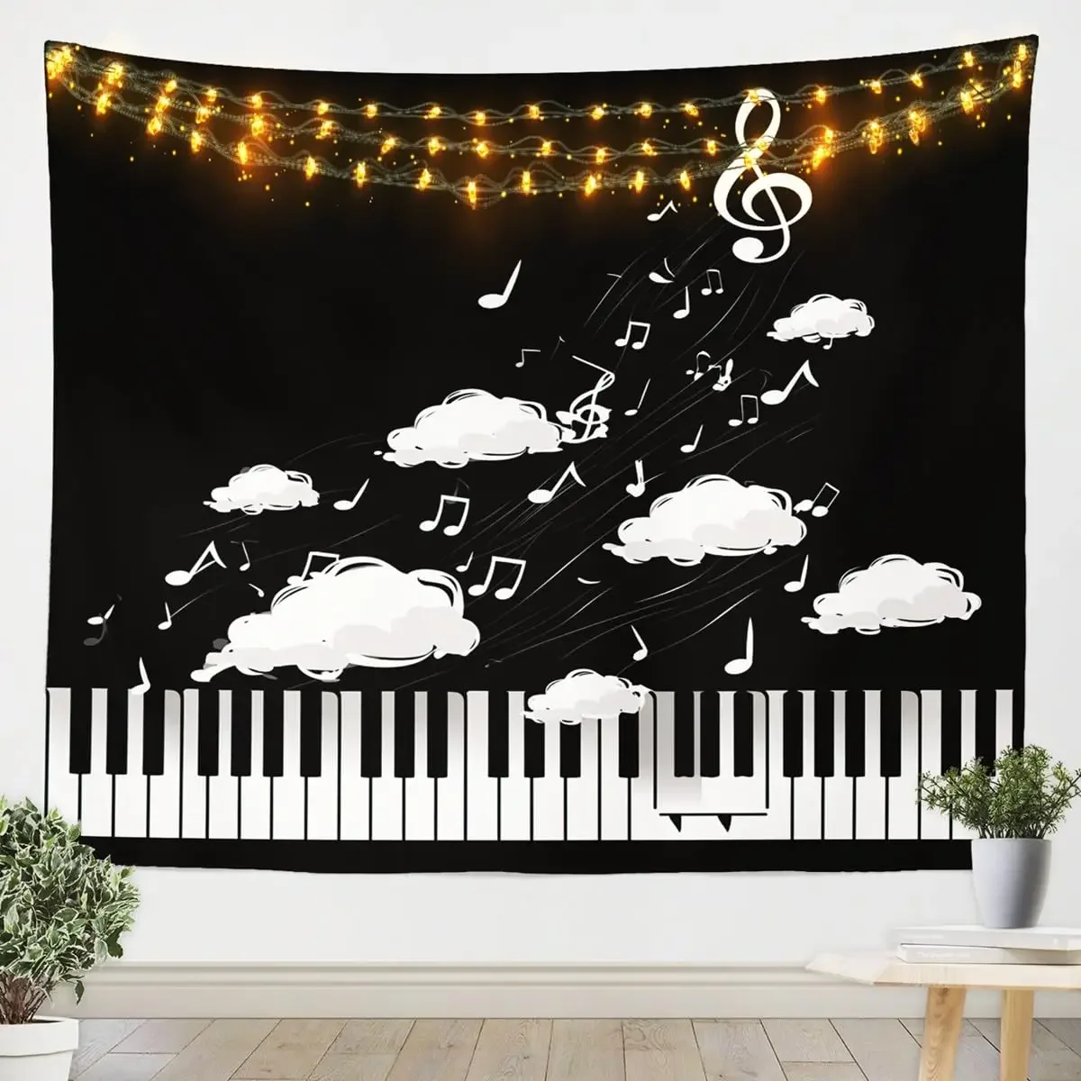 Piano Keys Tapestry,Vintage Musical Notes Wall Hanging Music Theme Wall Blanket for Bedroom Living Room Dorm Home Office Decor