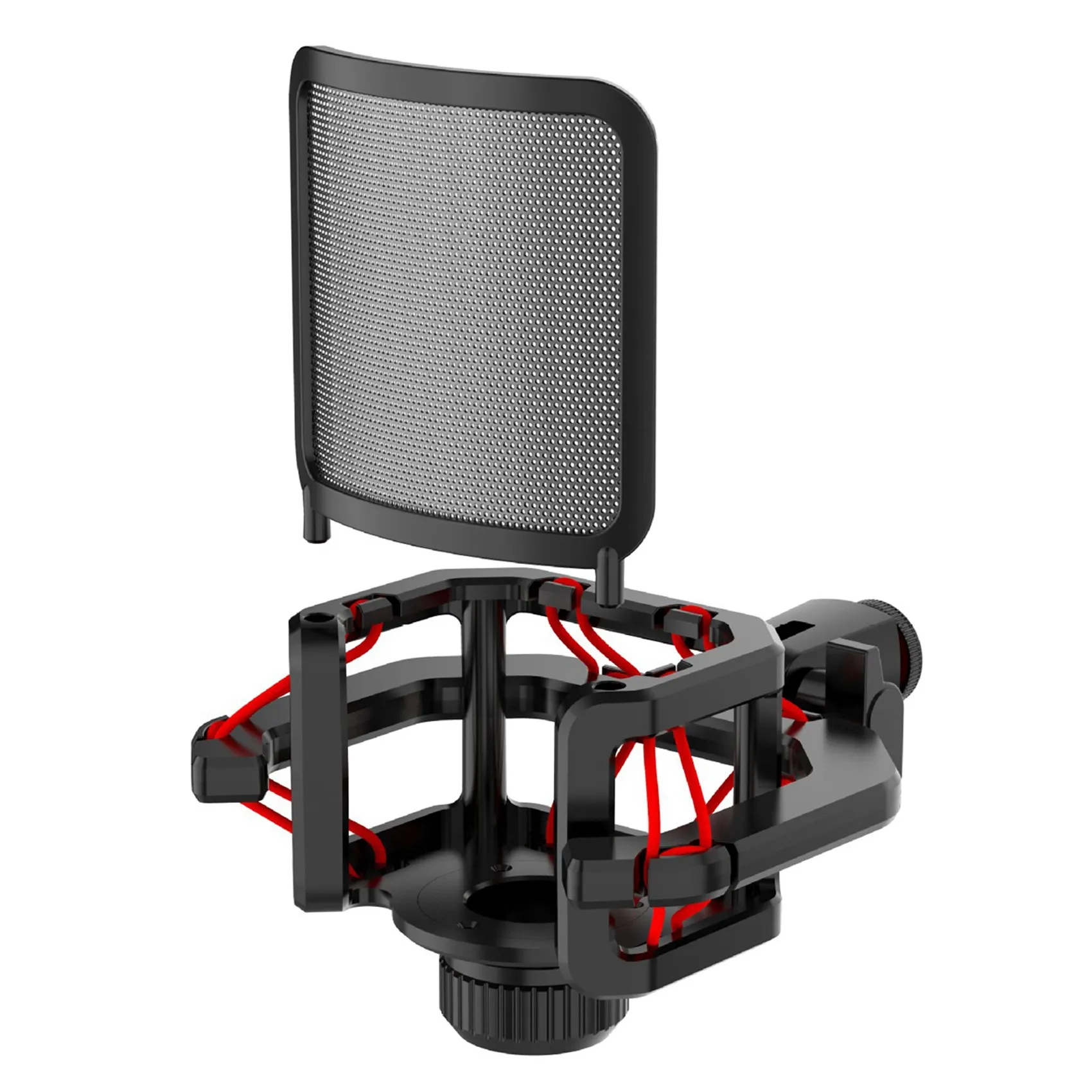 Microphone Shock Mount with Microphone Filter Windscreen Reduce Noise Anti Vibration Screen Stable Easy Install,Red