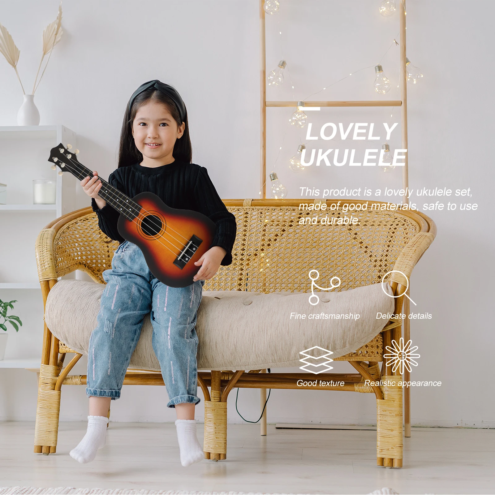 

1 Set 21 Inches Wooden Ukulele For Beginner Musical Instrument Portable Mini Guitar Sturdy Basswood Plywood Small