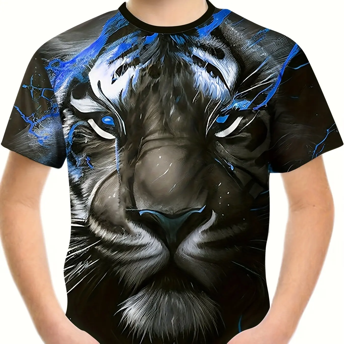 Creative Round Neck Tiger Fashion Printed Children's Summer Top T-shirt