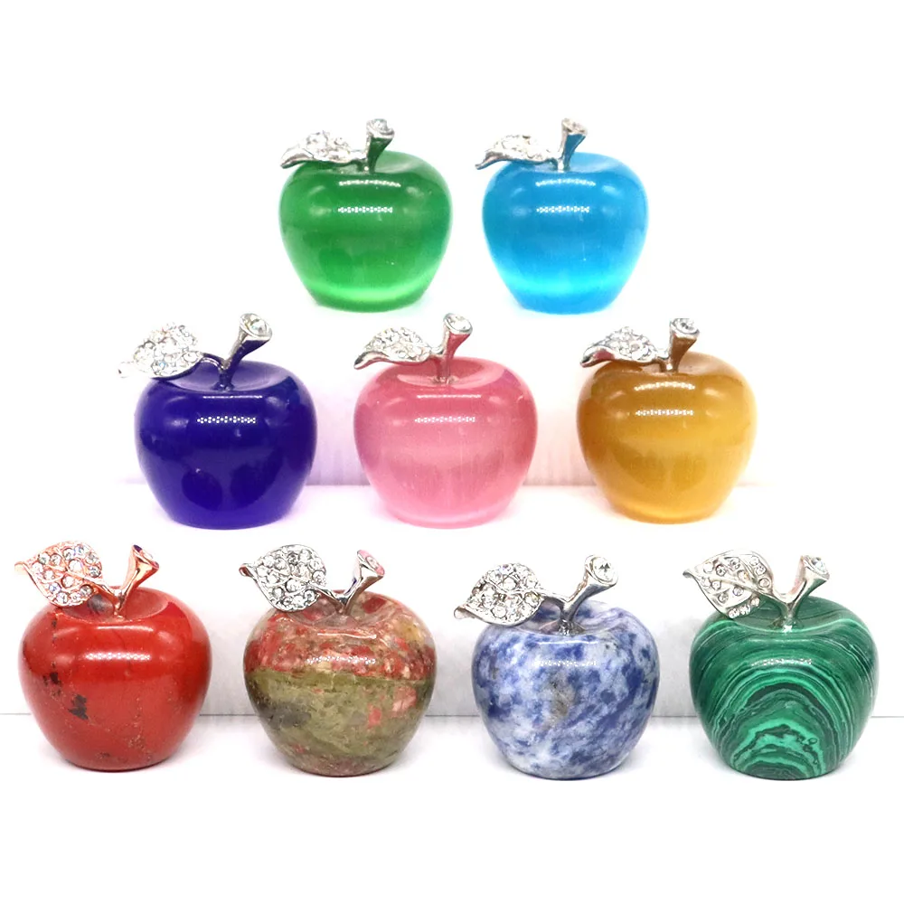 Natural Stones Apple Statue Healing Crystal Reiki Gemstone Fruits Figurine Energy Mineral Crafts Home Decoration Christmas Gifts