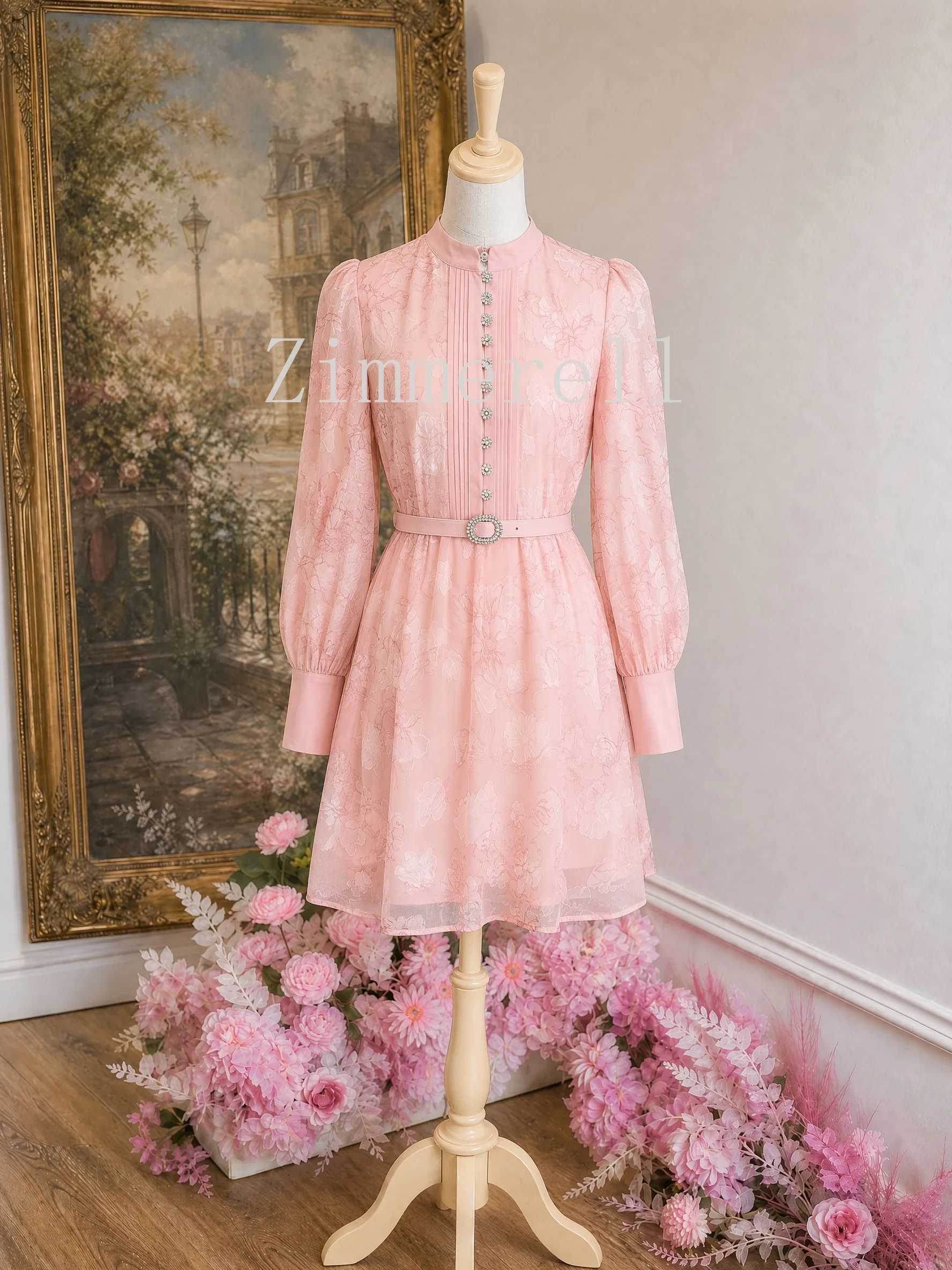 Summer French Palace Style Evening Dress Women Lantern Sleeve O-Neck Embroidered Belted Dress Elegant Vintage High Street Dress