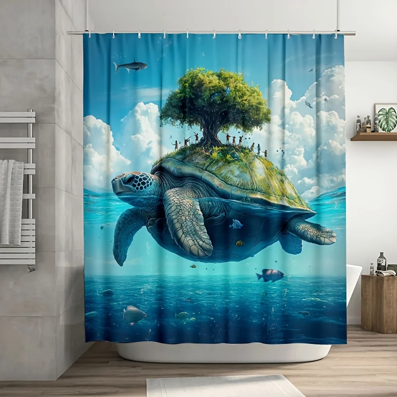

1 шт., занавеска для душа с гигантской морской черепахой, прочный полиэстер, легко чистится, для декора ванной и ванны