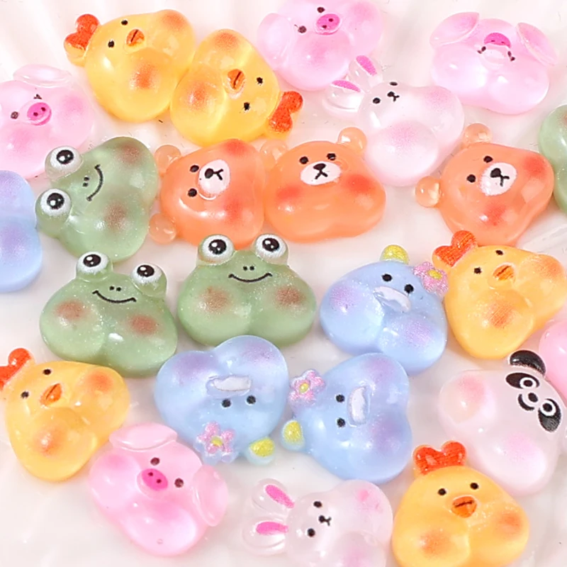 10Pcs/set Cute Cartoon Animal Resin Nail Decorations Pig Rabbit panda duck frog Nail Rhinestones DIY Nail art Jewelry Decoration