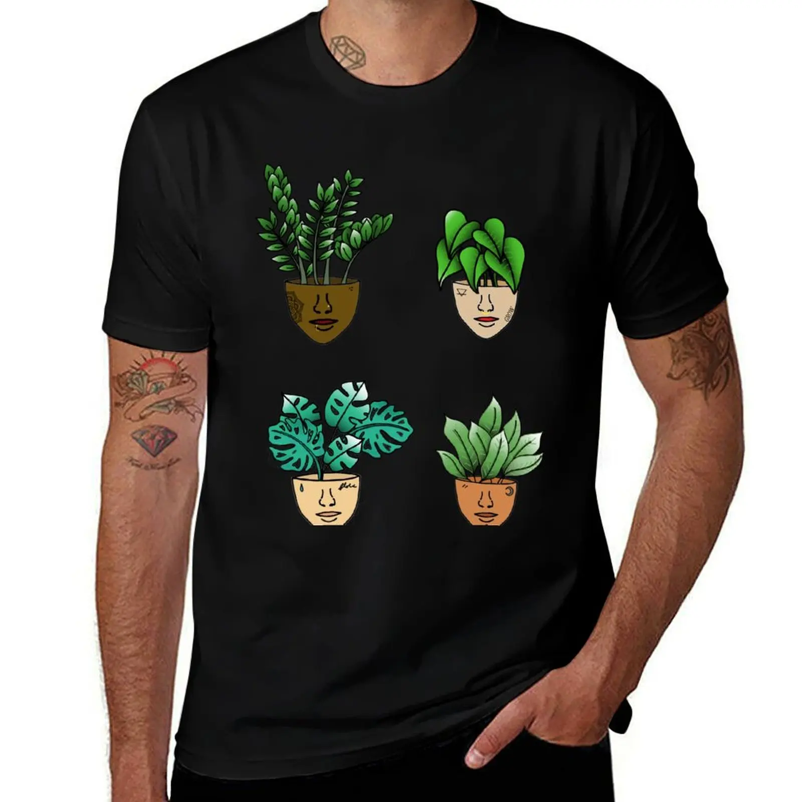 

PlantLover, татуировки и пирсинг лица, синяя футболка, мужская футболка, тяжелые хлопковые футболки для мужчин, упаковка, хлопковая футболка