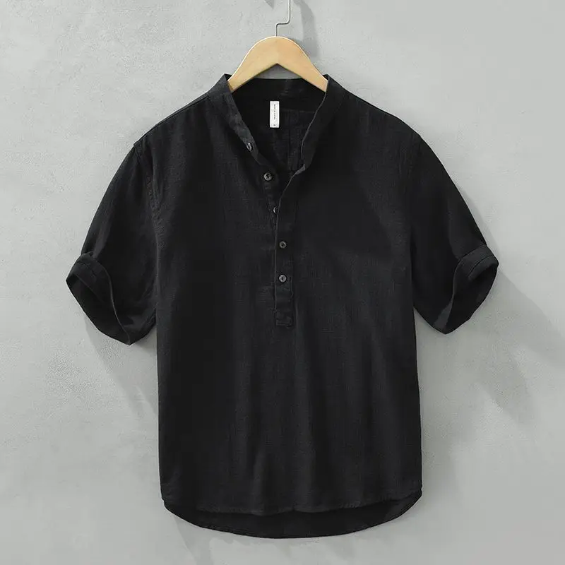 

Pure Linen ort Sve T-irt Men Summer Loose Thin Ice Silk Casual V-Ne Top f Sve Linen Material Body irt