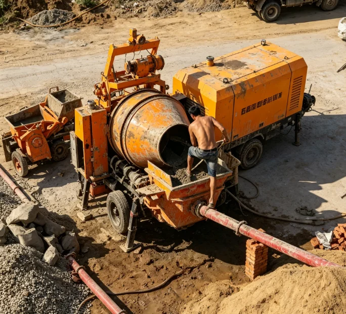 Customized 37KW Diesel Concrete Pump & Mixer With Integrated Feeding Conveying & Mixing 60m Vertical Reach 20m/h Productivity
