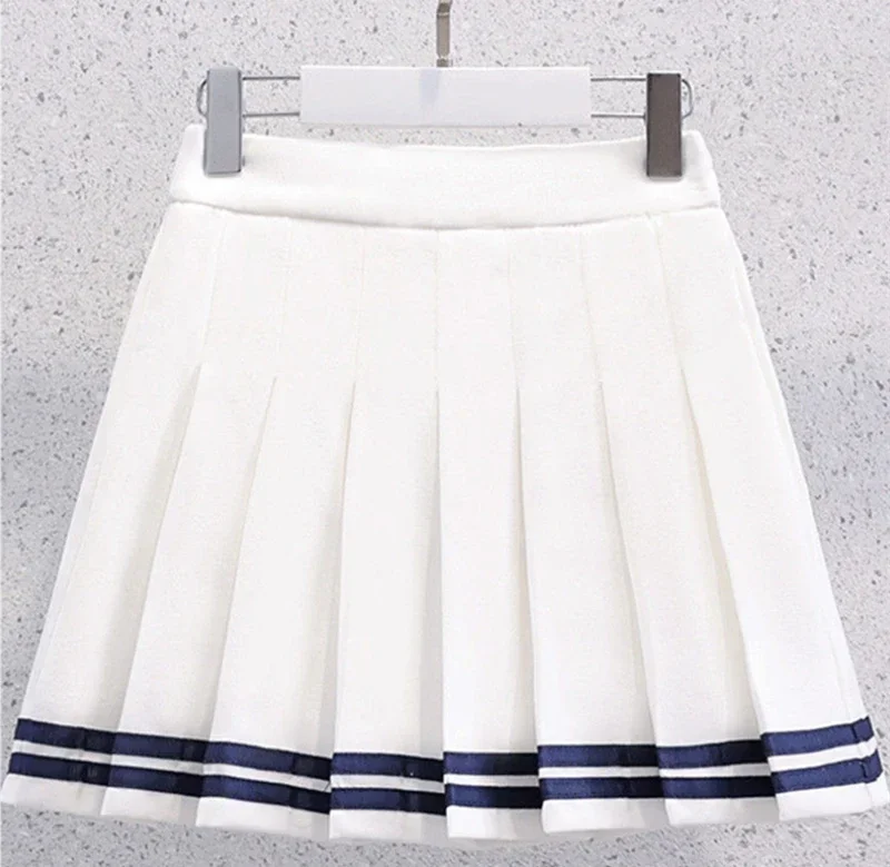 Summer Girls Suit Korean Style Sailor Collar Stripe Short Sleeve+Pleated Skirt 2Pcs Suits Jk Uniform Skirt Outfits for Girl