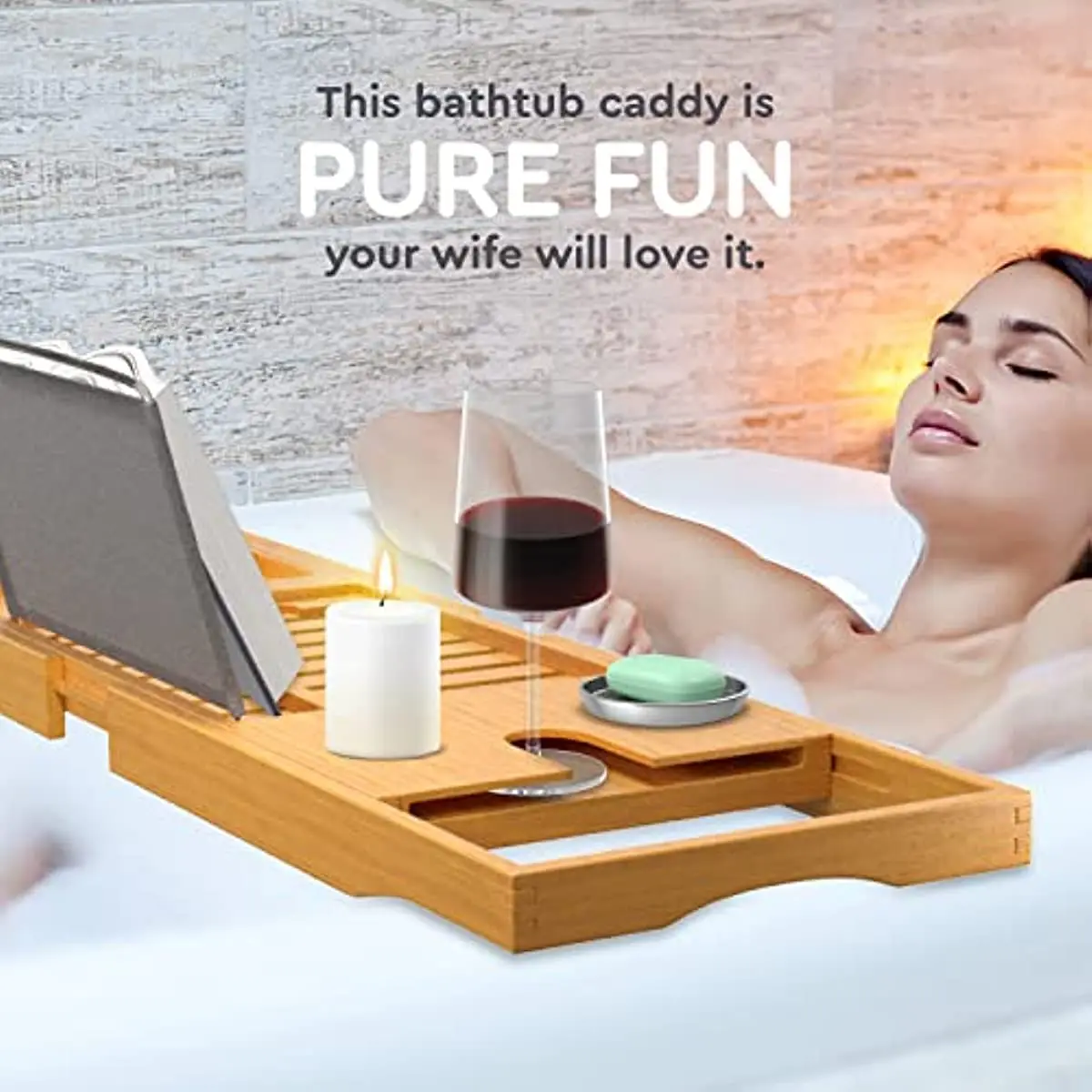 Premium Bamboo Bathtub Tray Expandable Wooden Bath Tray Adjustable Bathroom Tray for Tub Luxury Bath Tub Table Gift Idea for Lov