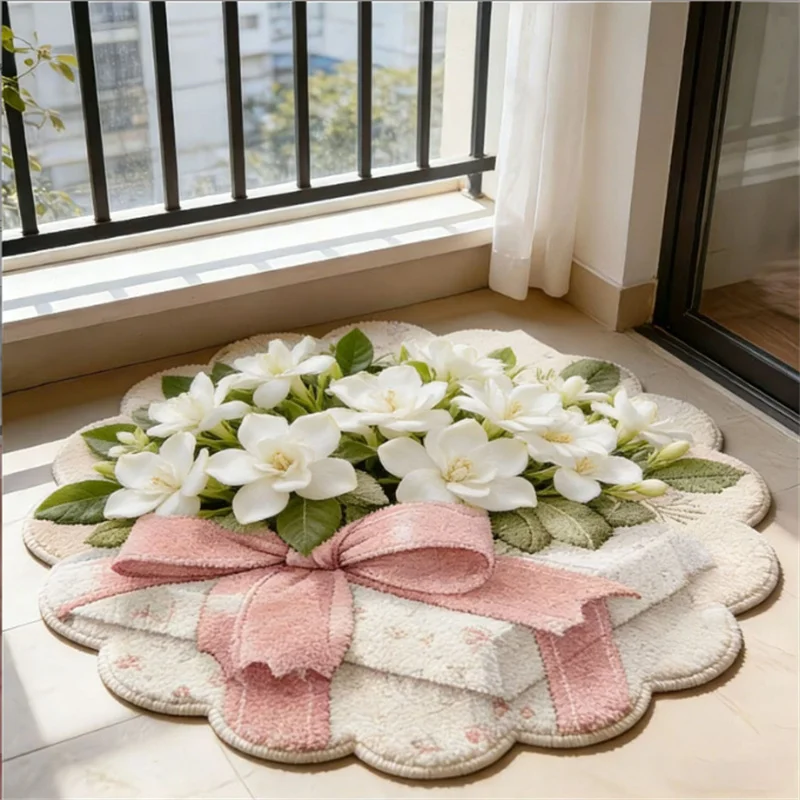 50x50cm Alien Flower Pattern Sherpa Look Floor Mat Absorbent Wear-Resistant Home Rug for Living Room Bathroom Bedroom