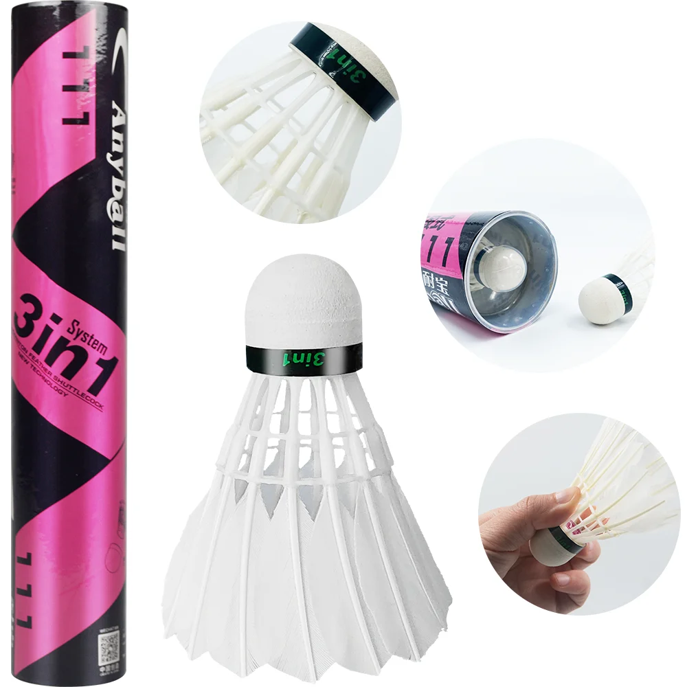 24Pcs Anyball 111 3in1 Training Durable Hybird Feather Shuttlecocks Birdies Badminton Ball Sports Indoor Outdoor Game