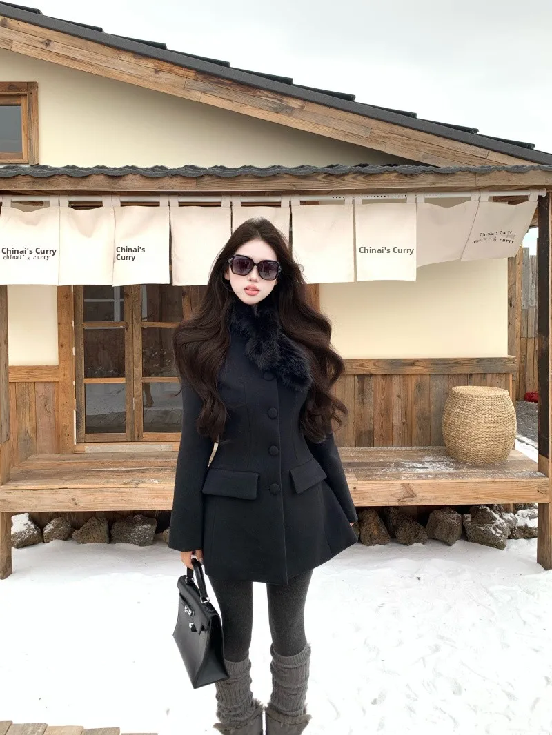 

Корейское шерстяное пальто на одной пуговице для женщин, весеннее, длинное, с поясом, приталенное, элегантное, модное, стильное.