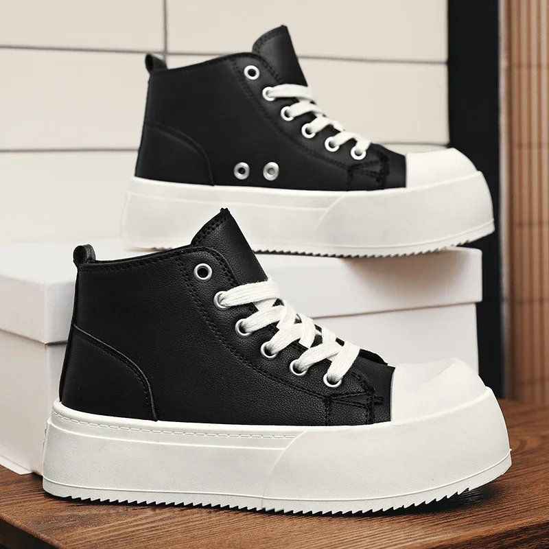 New Outdoor Footwear Men's Sneakers Women High Top Decked Thick Sole Increased Altitude Board Stylish Trendy Shoes Unisex