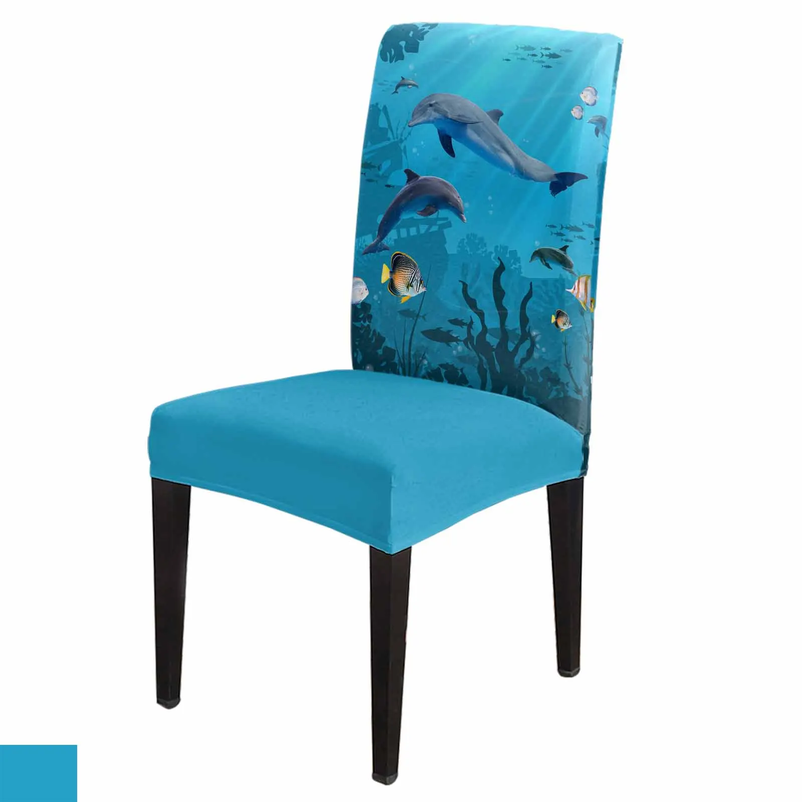 

Summer Sea Life Dolphin Fish Chair Cover Set Kitchen Stretch Spandex Seat Slipcover Home Dining Room Seat Cover