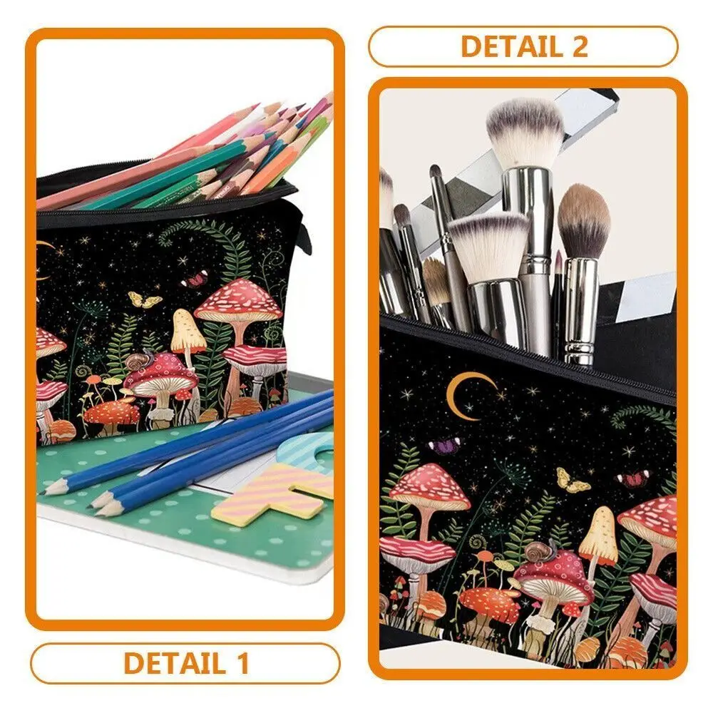 Cute Mushroom Print Cosmetic Bag Polyester Large Capacity Travel Storage Bag Zipper Coin Purse