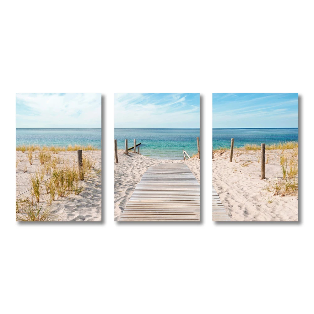 3PCS Moden Seascape Canvas Painting Towards The Sea Posters and Prints Wall Art Decorative Beach Pictures for Living Room Home