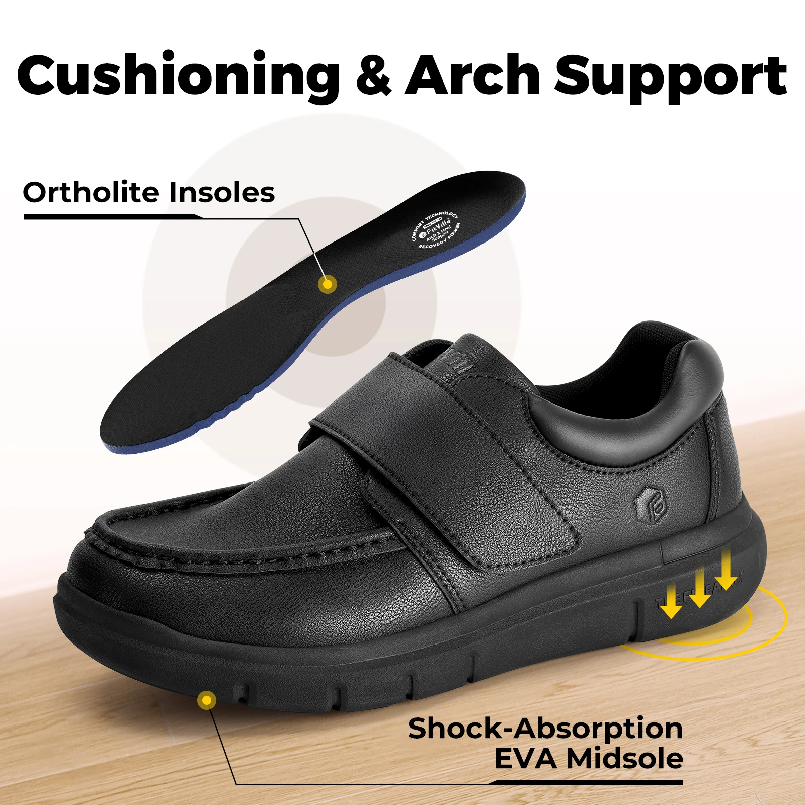 FitVille Wide Fit Herren-Lederschuhe, Diabetiker-Wanderschuhe, Oxford-Schuhe, formeller Business-Schuh, bequem für den ganzen Tag
