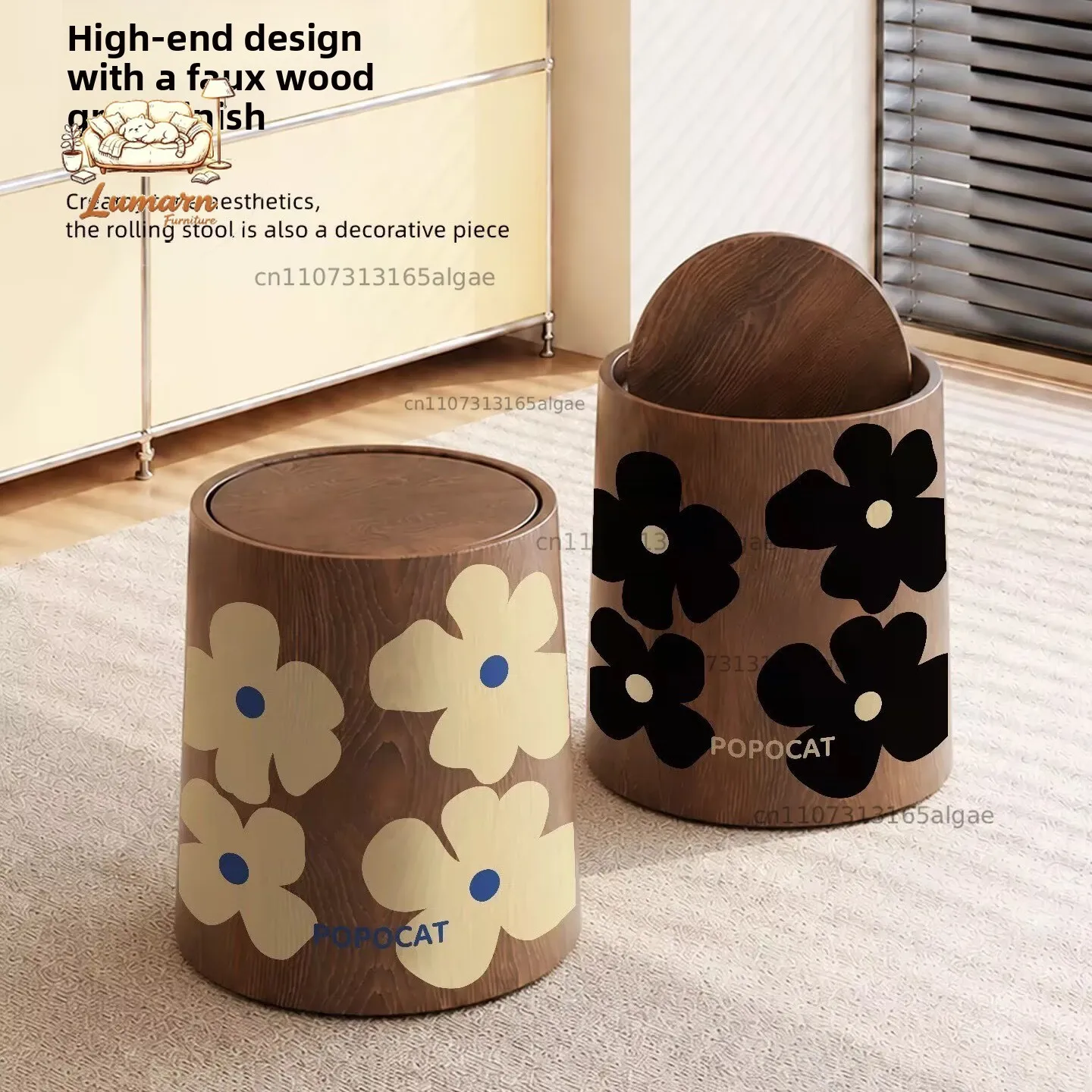 Medieval flower trash can imitation wood dirt-resistant paper basket storage bucket living room bedroom kitchen creative h