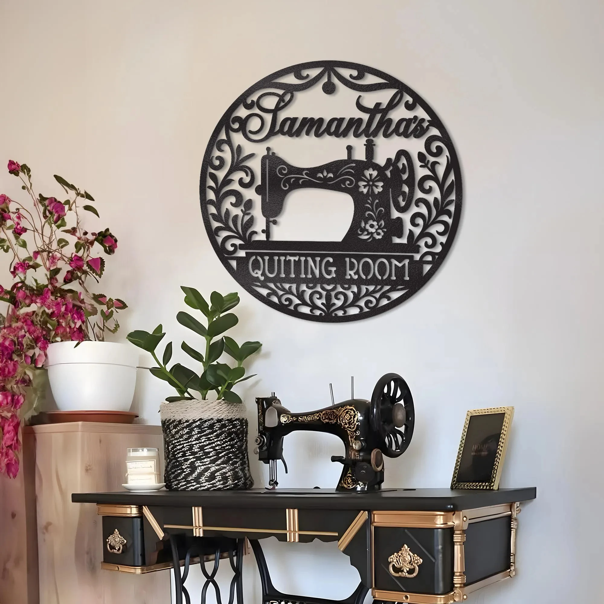 Sewing Machine Metal Wall Art – Custom Quilting Room Sign, Personalized Sewing Studio Decor, Gift for Seamstress