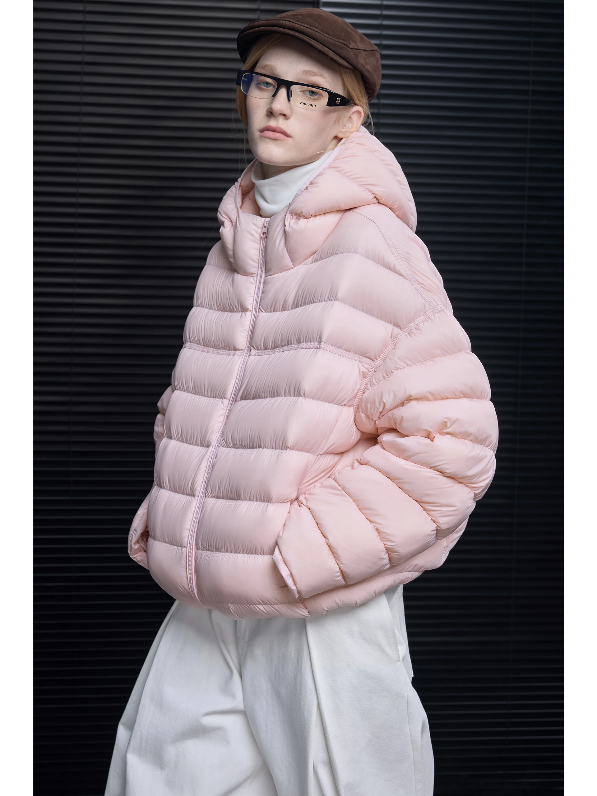 

Pink ort Hooded down Jaet Women's Winter New Sle Fluffy Super Beautiful High-End Feel Street Sle White Du down Filling