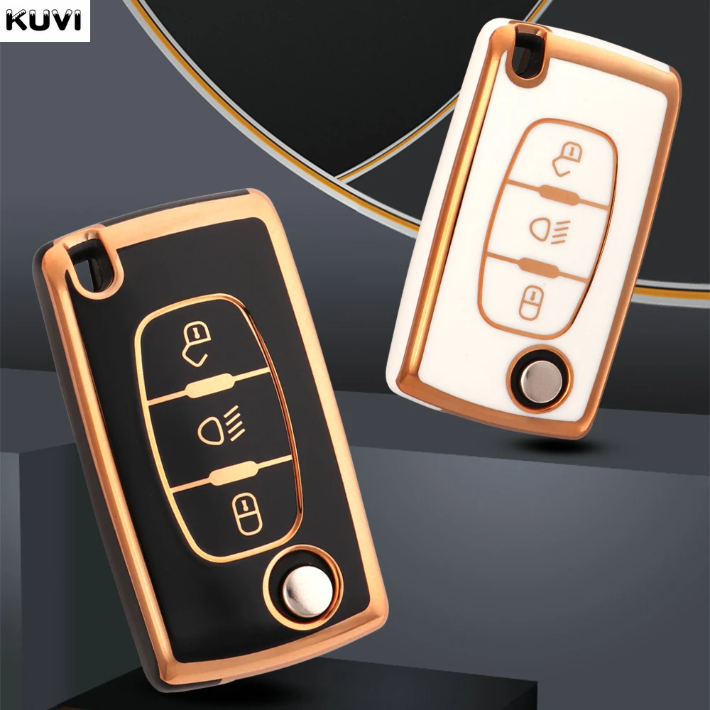 Fashion TPU Car Flip Key Case Cover Bag For Peugeot 107 207 307 308 407 607 3008 5008 Citroen Xsara Picasso C5 C6 C8 Accessories