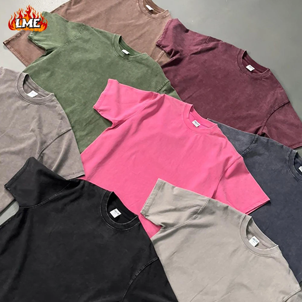 

LME футболка из тяжелого хлопка с принтом на заказ, 275GSM, уличная одежда большого размера, винтажная футболка из двойной пряжи с кислотной промытой для мужчин