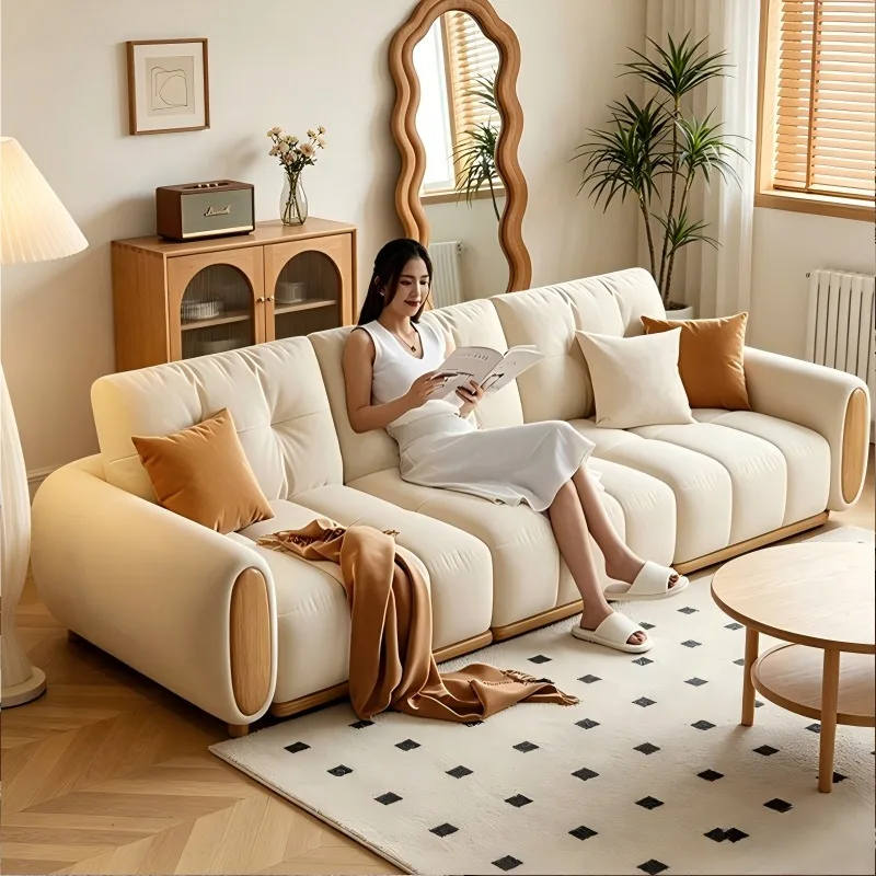 Cream Wind Electric Sofa Three-person Straight Row