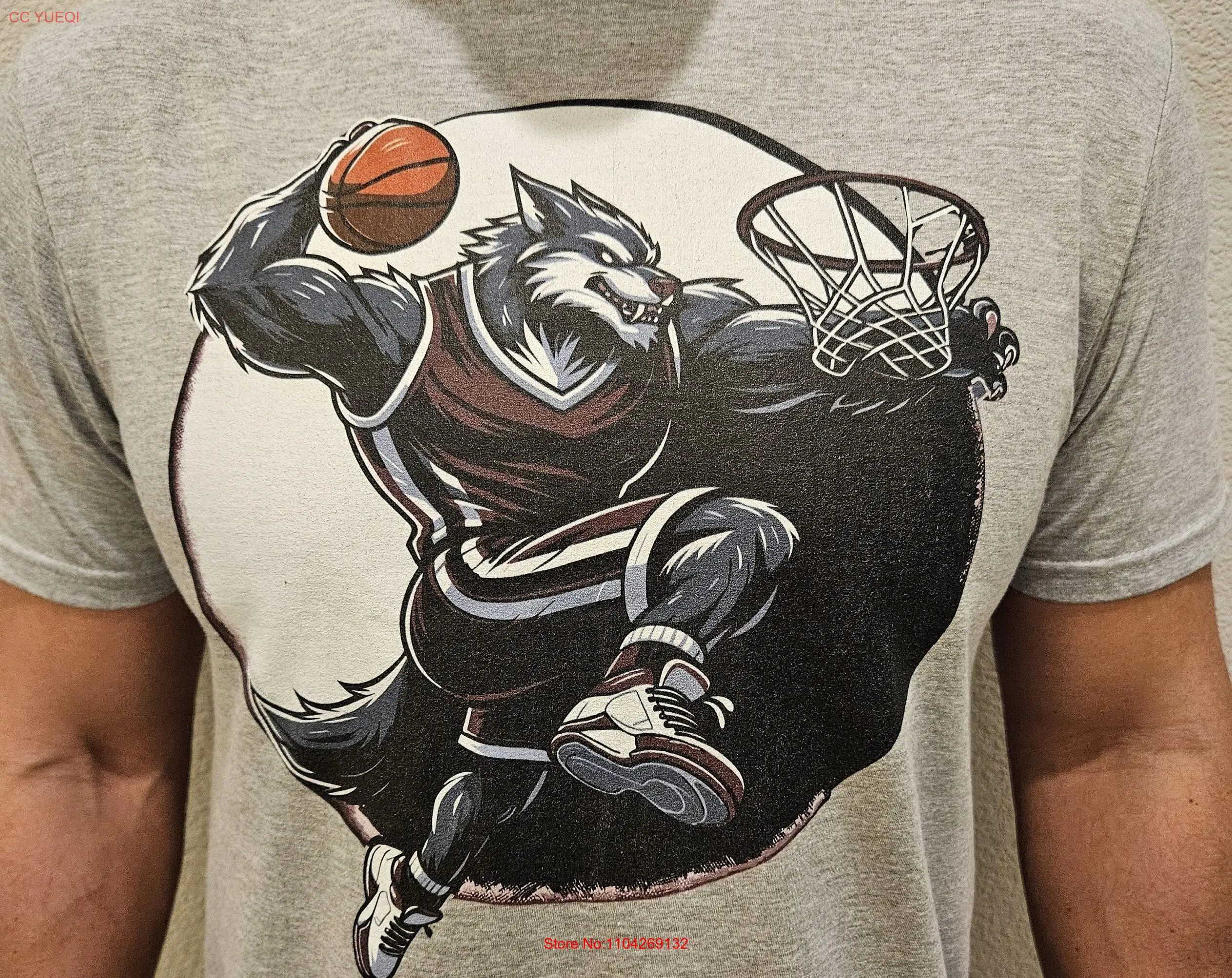 Wolf Basketball T Shirt Athletic Sports Animal BB Lover Athlete Apparel Hoops Fan long or short sleeves