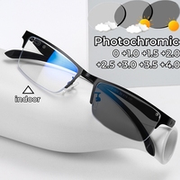 Anti-blue Light Photochromic Far Sight Glasses Business Metal Half Frame Reading Glasses Men High-definition Presbyopia Glasses