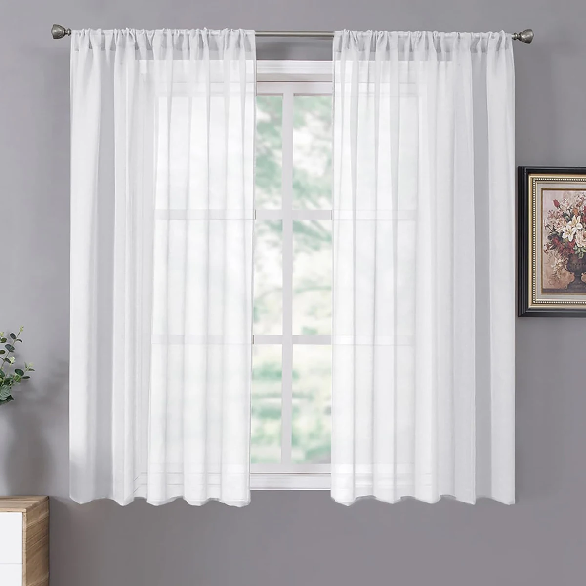 2pcs Solid Sheer Curtains, Rod Pocket Romantic High Light Transmittance Lace Curtains for Living Room, Bedroom, Home Decor