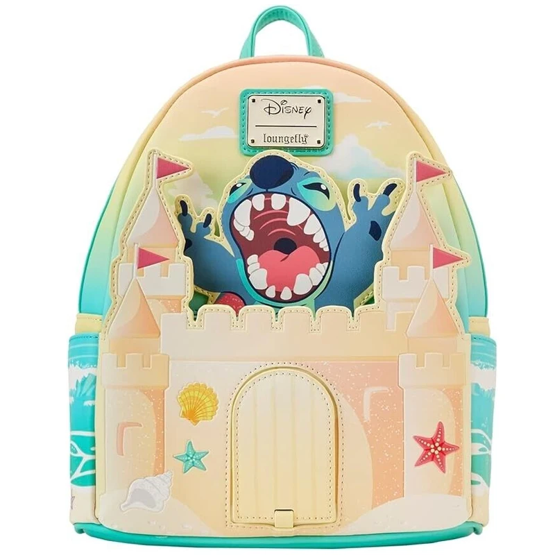 2pcs/set Loungefly Disney Stitch Luau Cosplay Womens Double Strap Shoulder Bag Purse Sandcastle Beach Surprise Backpack Wallet