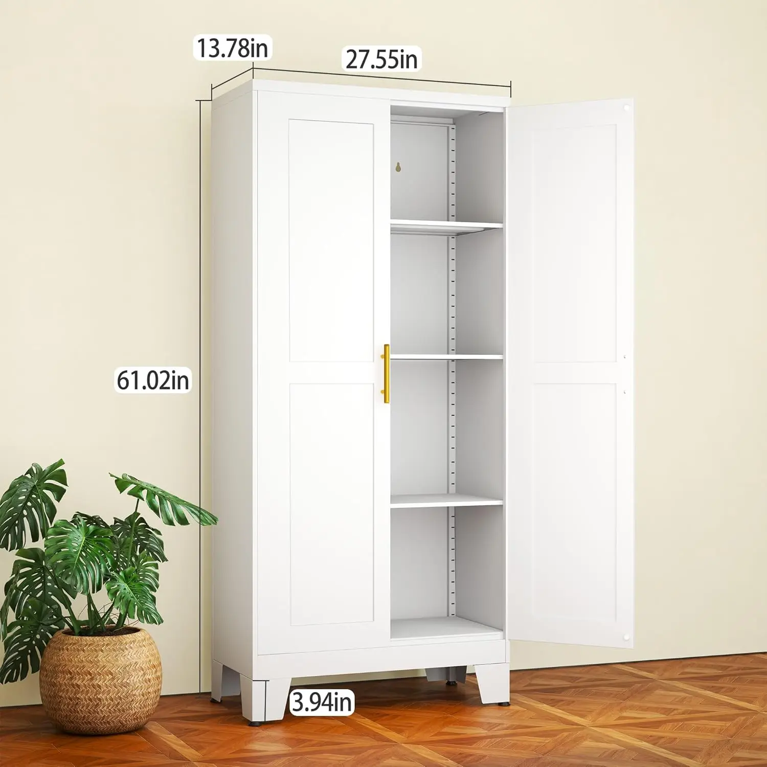 Steel File Cabinet for Home Office, Kitchen Pantry Storage Cabinet with Doors and 3 Adjustable Shelves, Tool Cabinet, for Office