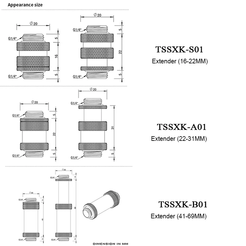 Barrow Metal Rotary Connectors Extender (16-22MM) Use for SLI CF Card G1/4' Male To Male Cross Fire Fitting TSSXK-S01