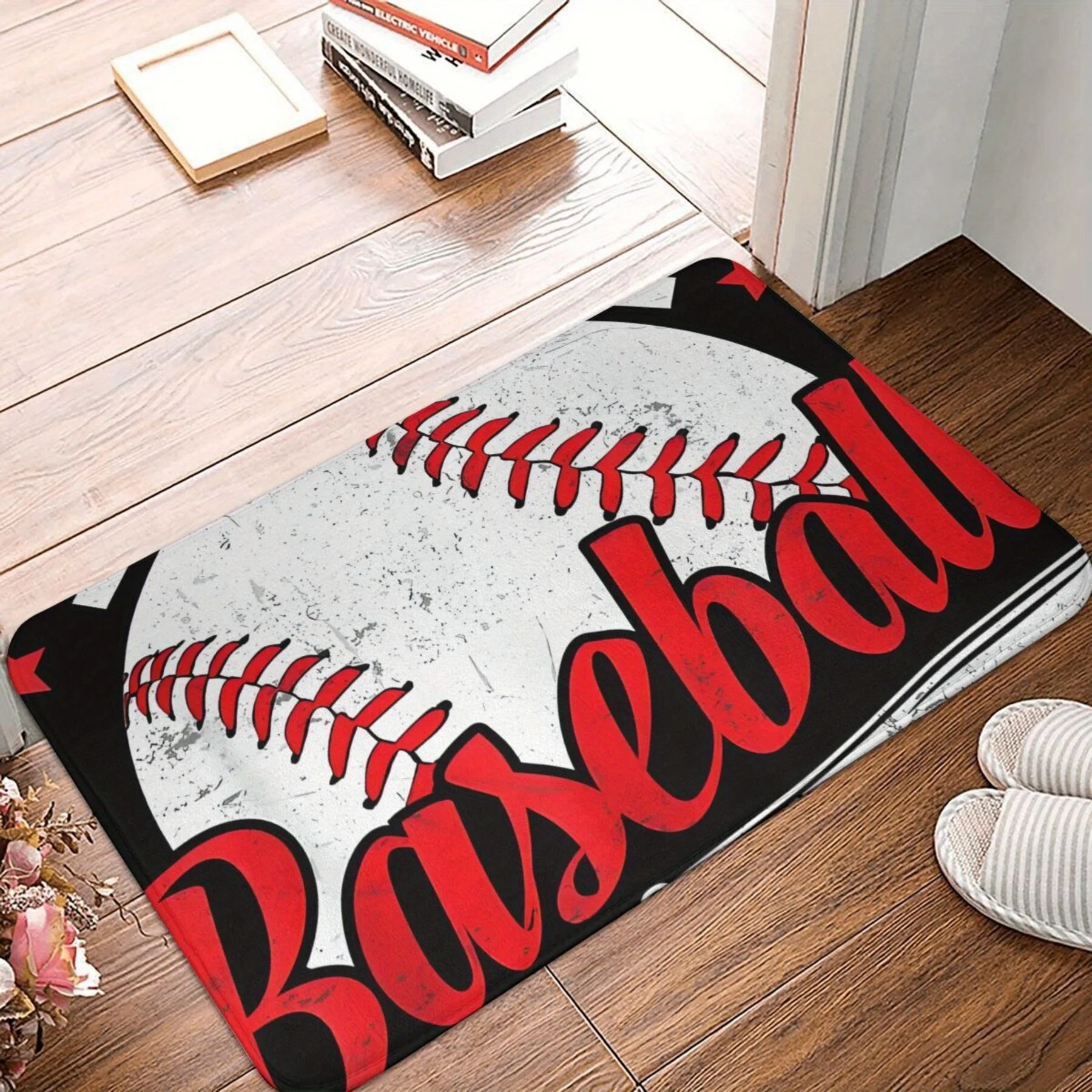 

1PC Baseball Pattern Kitchen Rug Non-Slip Door Mats Pop design Bathroom Rug Bath Mat Carpet for Home Sink Laundry Decor
