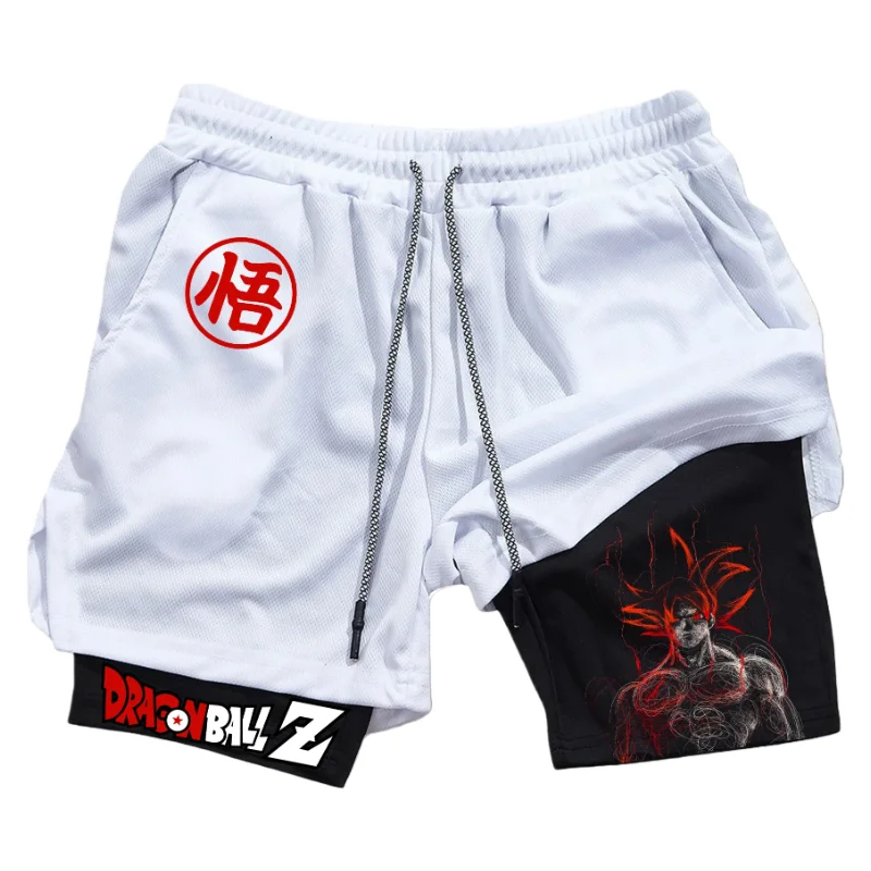 

Мужские быстросохнущие спортивные шорты 2-в-1, облегающая гибкая талия с внутренним карманом для телефона для впитывания влаги, утреннего бега