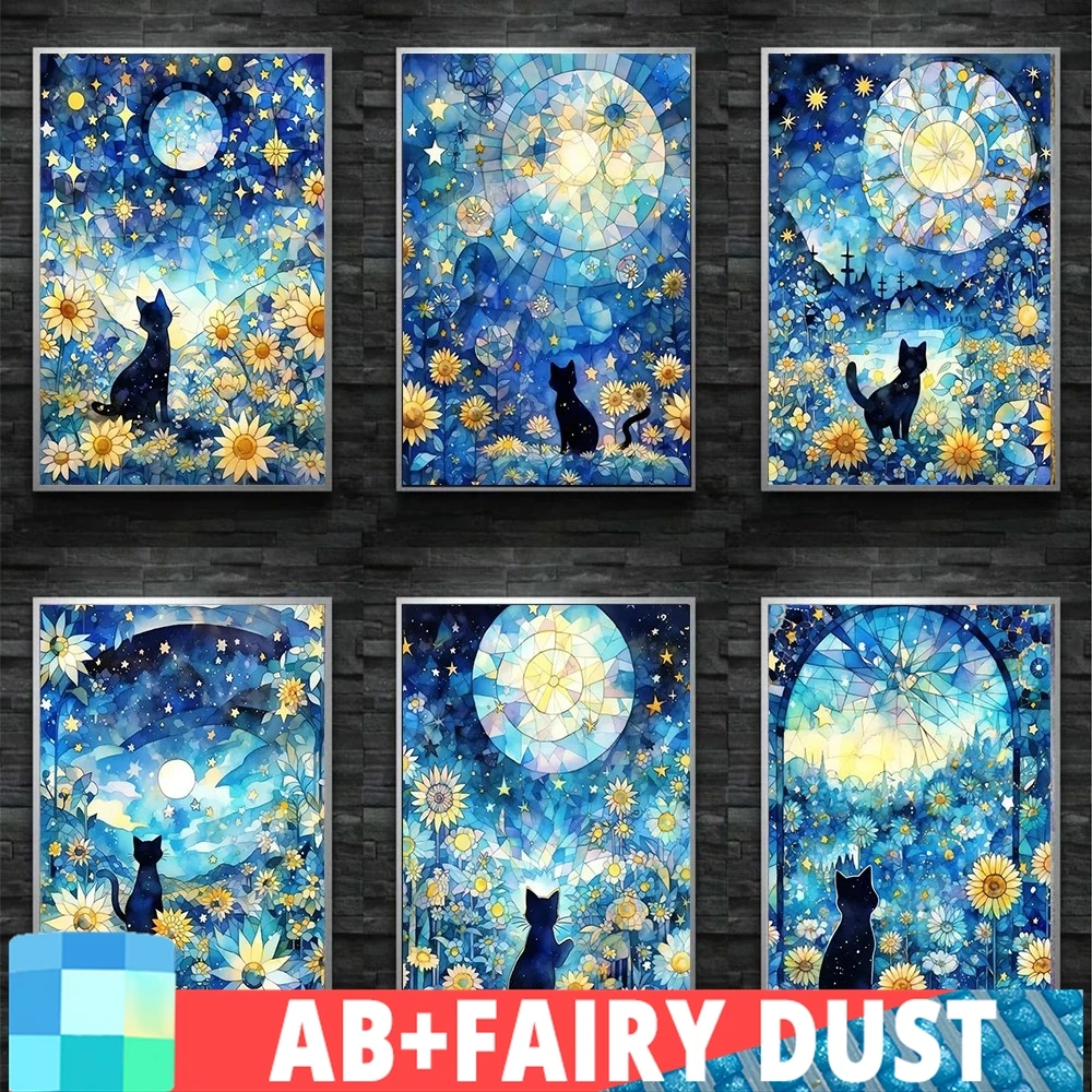 Fairy Dust AB Starry Sky Black Cat Sun Flower Diy 5d Diamond Paintings Kit Embroidery Handmade Children's Gift Art Home Decor