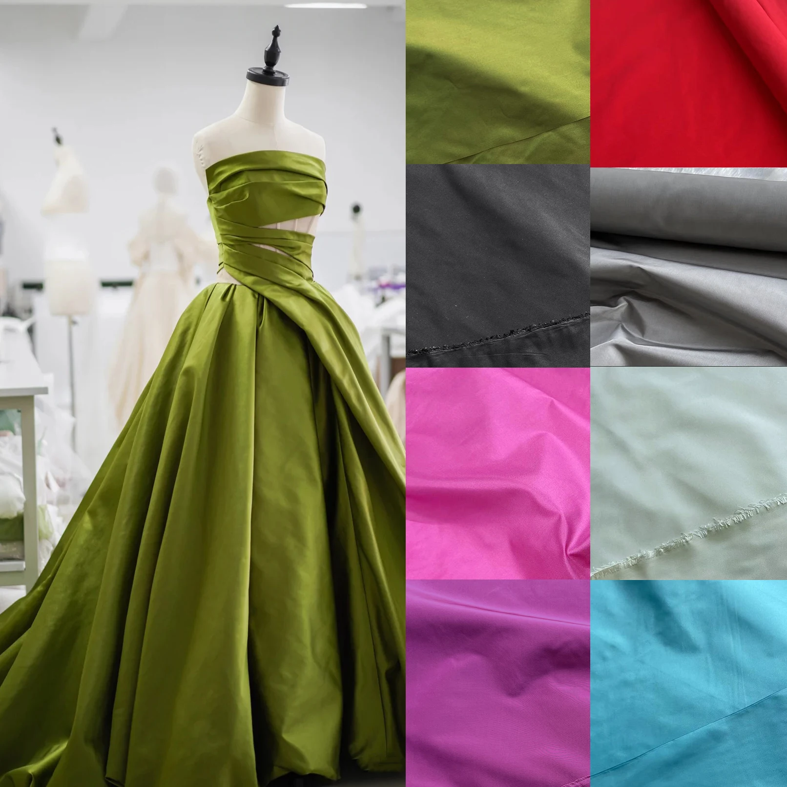 Avocado green Silk taffeta fabric dress wedding dress haute couture fabric Designer Evening wear fabric handmade diy material