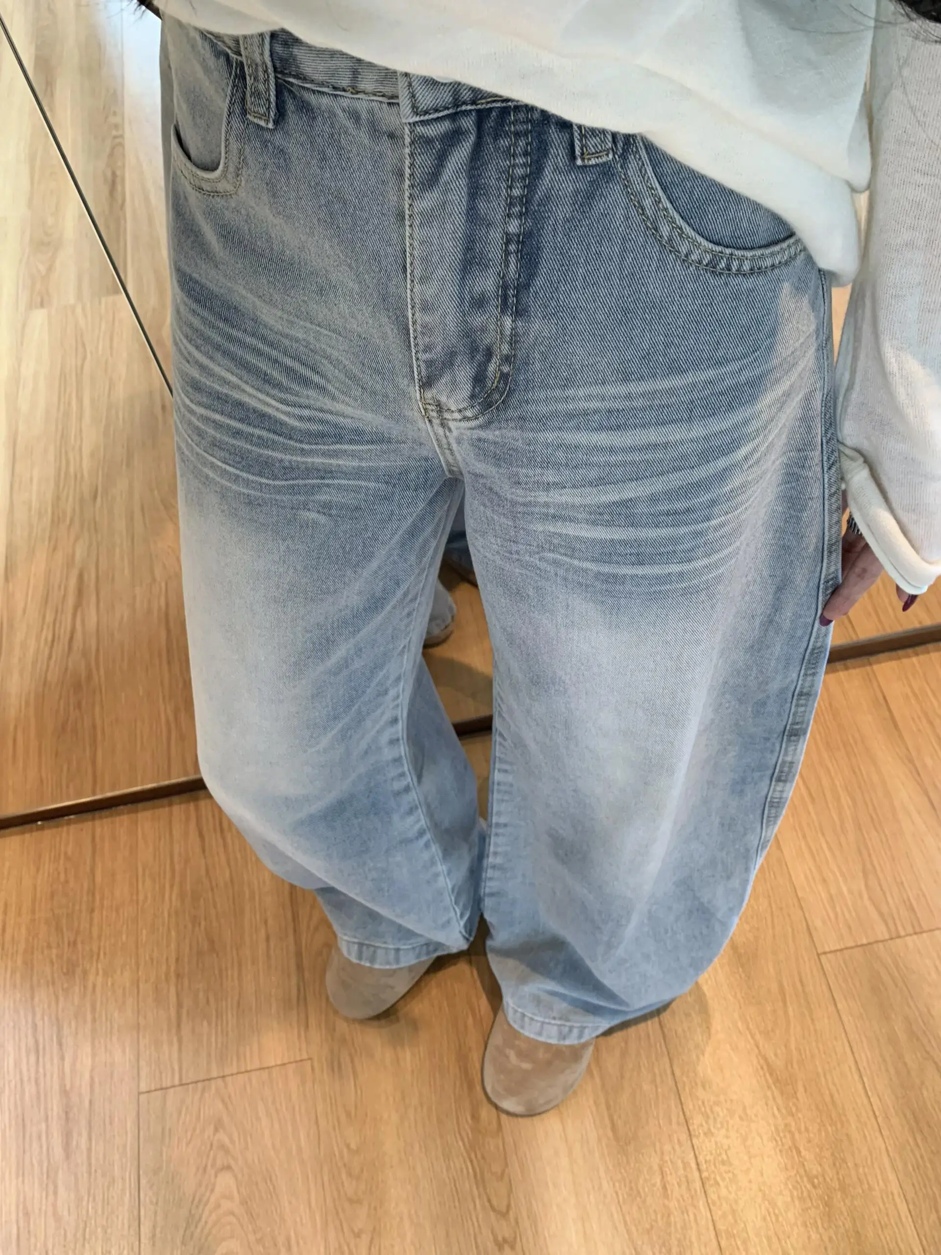 Light Wash Loose Wide Leg Jeans Women Petite Autumn Casual Retro Streetwear Denim Pants - view 4