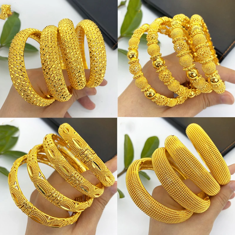 ANIID New Luxury Dubai Gold Color Bangles For Women Arabic Bridal Charm Bracelet Nigerian Wedding Gift African Jewelry Party