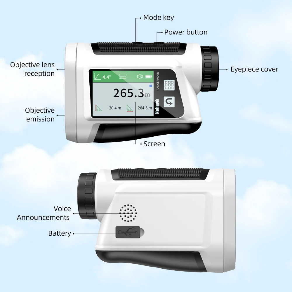 NOHAWK Golf Rangefinder with Slope and Pin Lock Vibration Distance Meter with Rechargeable Battery Laser Range Finder