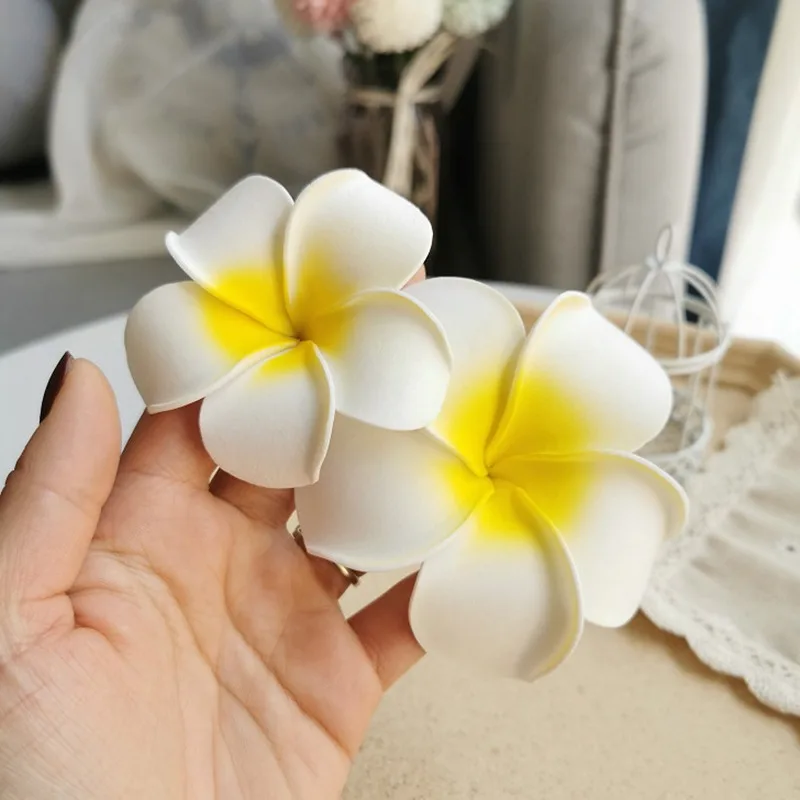 

5.5/7/9cm Plumeria Flower Women Hairpins Egg Flower Exquisite Barrette Hawaiian Wedding Artificial Headwear Hair Clips For Girls