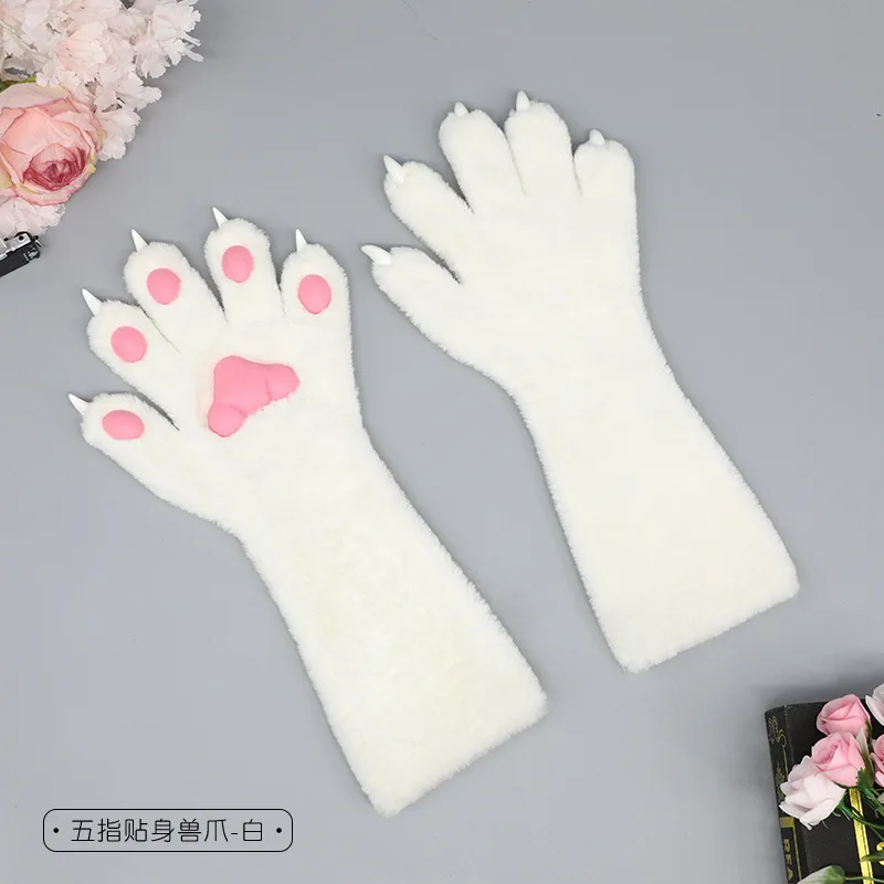 6 สีผู้หญิง Cat Paws ถุงมืออะนิเมะ Plush คอสเพลย์อุปกรณ์เสริม Comic-con Stage Show Party Fursuit Mittens Furry Kig Claw