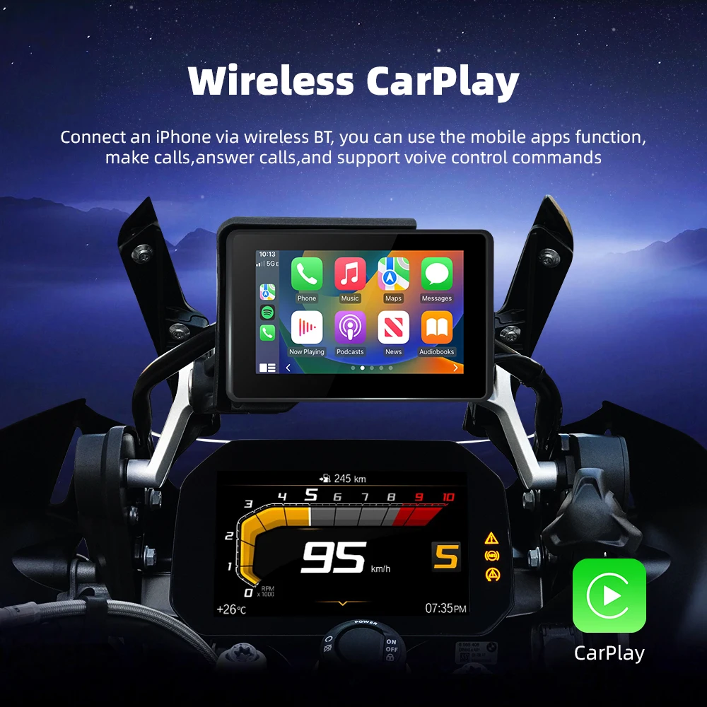 EKIY Android 13 Wireless Carplay Android Auto WIFI For Universal BMW Motorcycle GPS Navigation Portable Display Motorbike Screen
