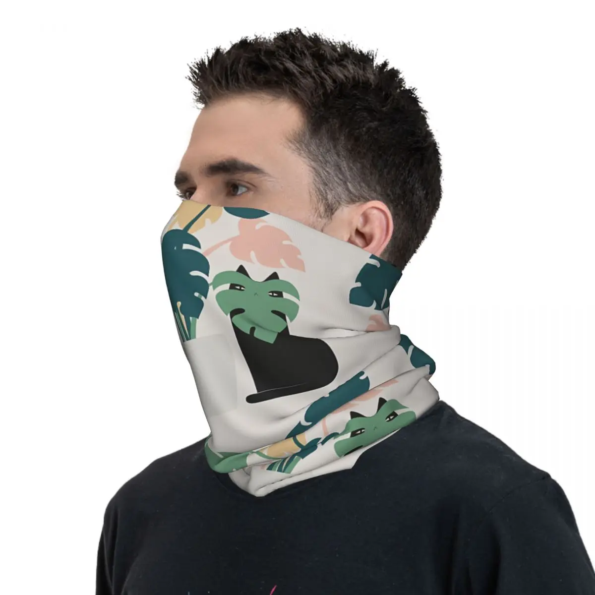 Green Plants Peeping At Cats Scarf Neckerchief Neck Face Mask Polyester