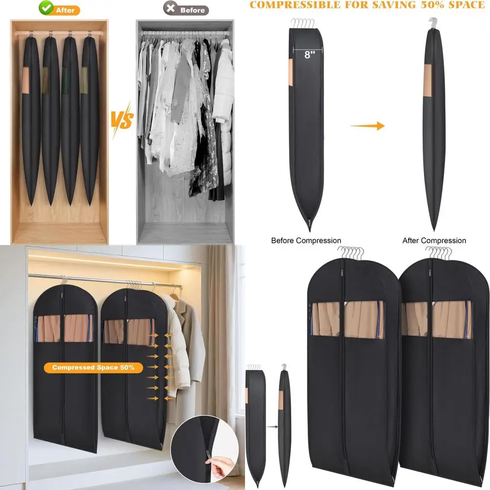 

Space-Saving Hanging Garment Bag with 8 Gussets, Holds 6 Down Jackets or 8 Winter Coats, 20 Shirts - 2 Pack