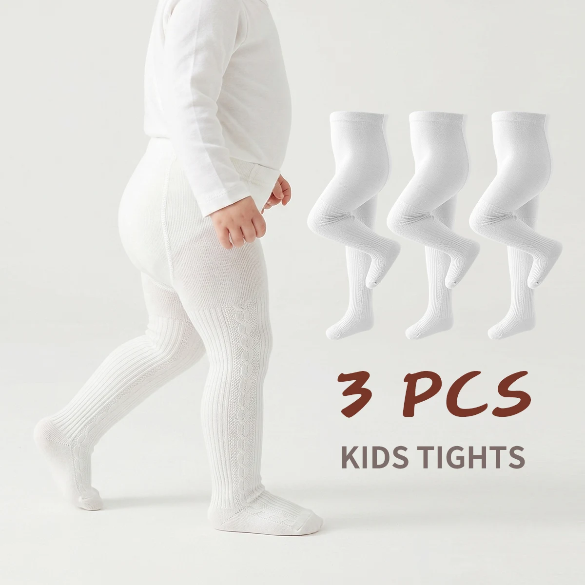 3PCS Infant Vertical Texture Tights, Elastic Slim Fit Kids Footed Pantyhose, Outdoor Daily Girls Stockings